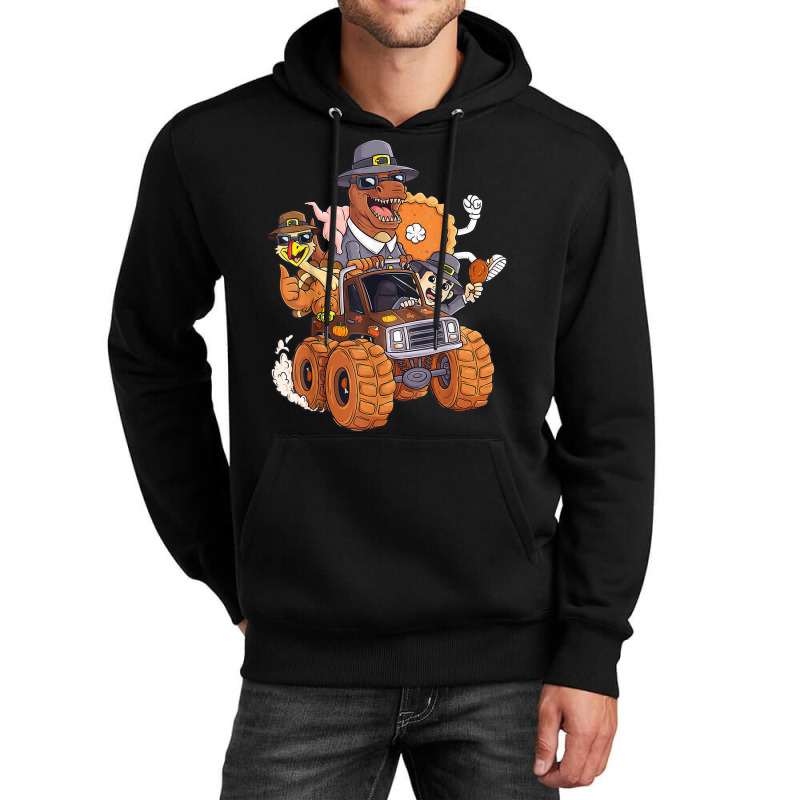 Thanksgiving Turkey Pie Pilgrim T Rex Riding Truck Boys Kids Unisex Hoodie | Artistshot