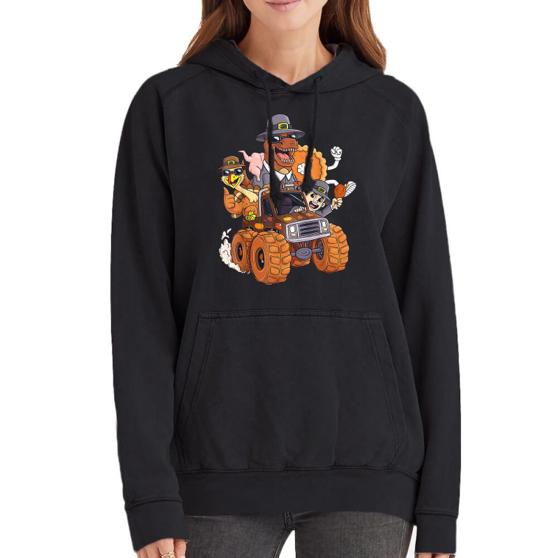 Thanksgiving Turkey Pie Pilgrim T Rex Riding Truck Boys Kids Vintage Hoodie | Artistshot