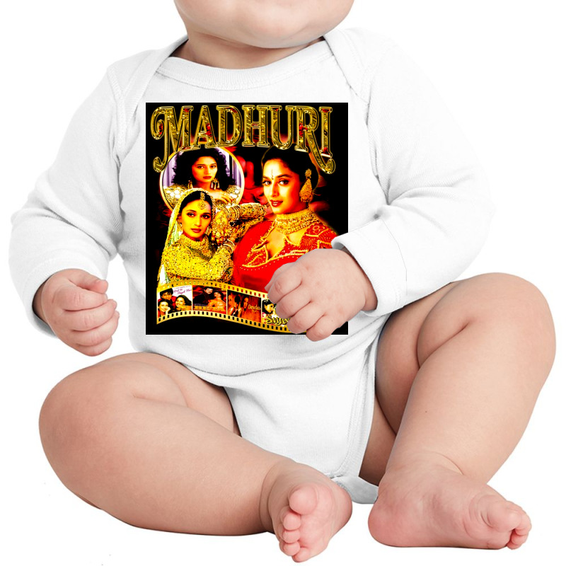 Madhuri Dixit, Madhuri Dixit Vintage, Madhuri Dixit Art, Madhuri Dixit Long Sleeve Baby Bodysuit by SHOPEERTWE | Artistshot