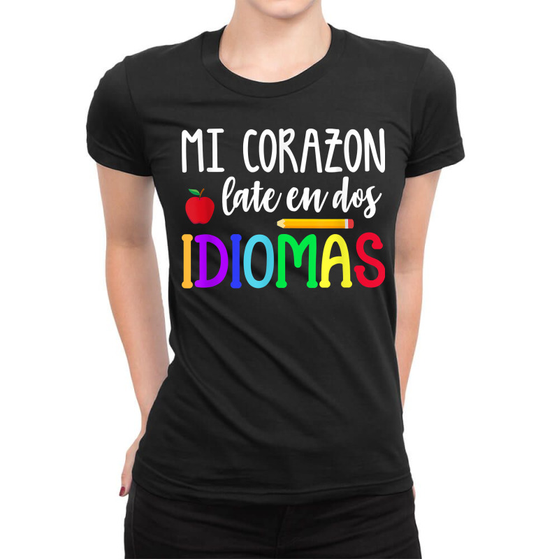 Mi Corazon Late En Dos Idiomas Bilingual T Shirt Ladies Fitted T-Shirt by cm-arts | Artistshot