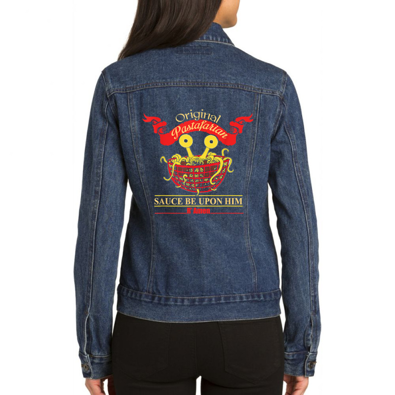 Atheist Anti Religion Flying Spaghetti Monster Pastafarian Ladies Denim Jacket by NikoPittman | Artistshot