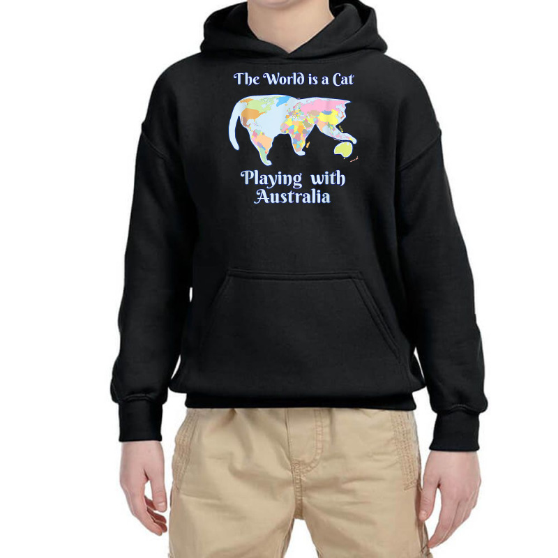 Funny World Is A Cat Playing Map T Shirt Youth Hoodie | Artistshot