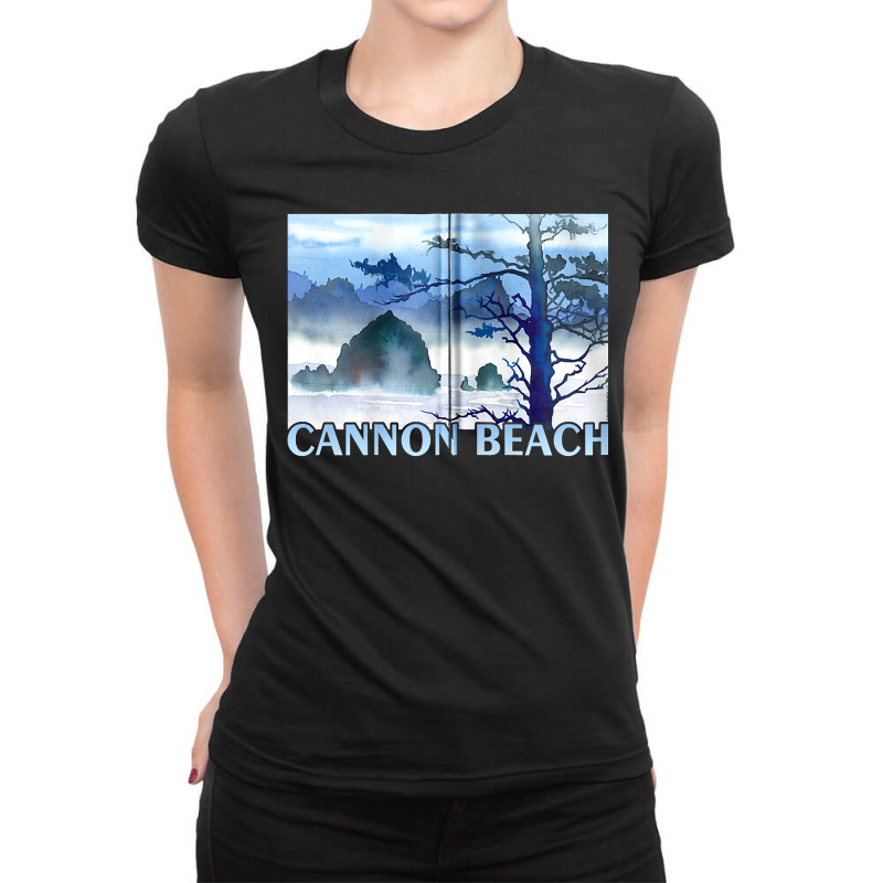 Cannon Beach Haystack Rock Zip Hoodie Ladies Fitted T-Shirt by cm-arts | Artistshot