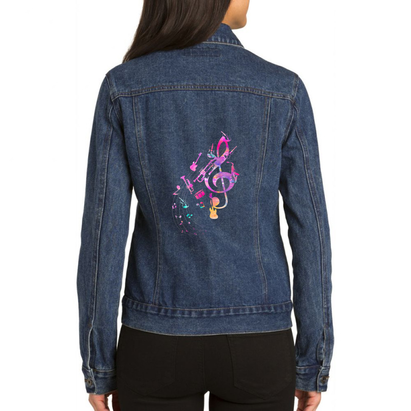 Musical Instrument Music Notes Musician Treble Clef Ladies Denim Jacket by AurelioGarciaBeltran | Artistshot