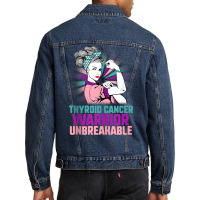 Thyroid Cancer Woman Warrior Purple Pink Ribbon Awareness Tank Top Men Denim Jacket | Artistshot