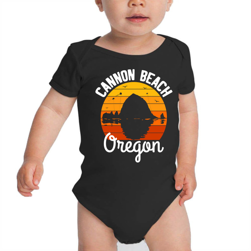 Retro Sunset Haystack Rock Souvenir Cannon Beach Long Sleeve T Shirt Baby Bodysuit by qubujasaelae | Artistshot