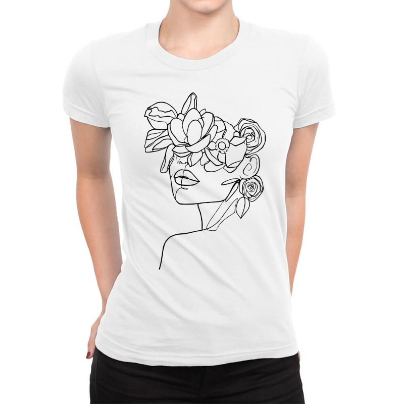 Modern Line Art Woman Face Elegant Minimal Style Design T Shirt Ladies Fitted T-Shirt by cm-arts | Artistshot