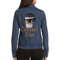 Espresso Time Coffee Cup Sunglasses Ladies Denim Jacket | Artistshot