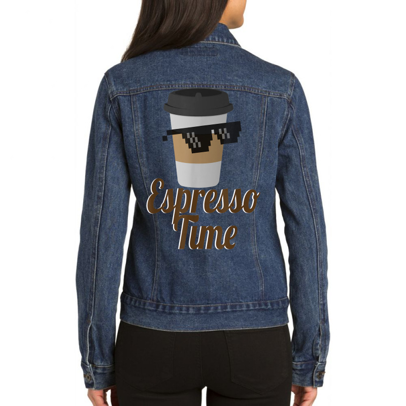 Espresso Time Coffee Cup Sunglasses Ladies Denim Jacket by Renew | Artistshot