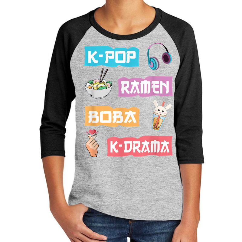 K Pop Ramen Boba K Drama   Cute Anime Ramen T Shirt Youth 3/4 Sleeve | Artistshot