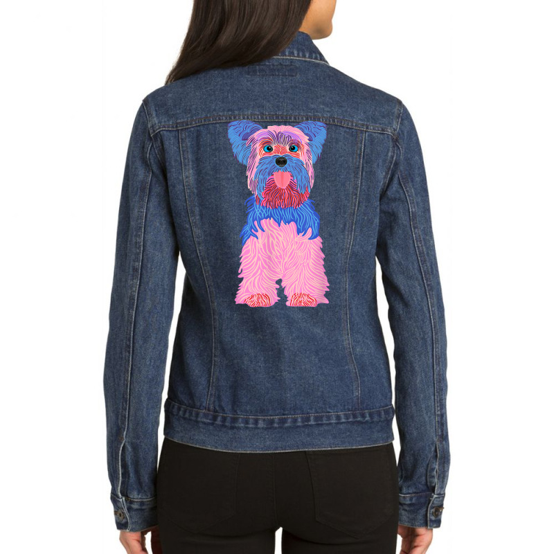 Yorkshire Terrier, Dog, Pink, Blue, Funny, Crazy T Shirt Ladies Denim Jacket by cm-arts | Artistshot