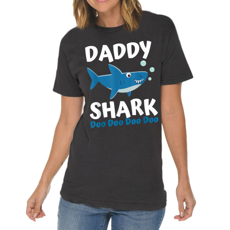 Daddy Shark Fathers Day Gift From Wife Son Daughter Vintage T-shirt | Artistshot