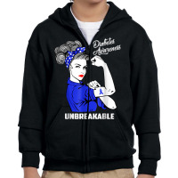 Warrior Unbreakable Woman Diabetes Awareness Support T Shirt Youth Zipper Hoodie | Artistshot