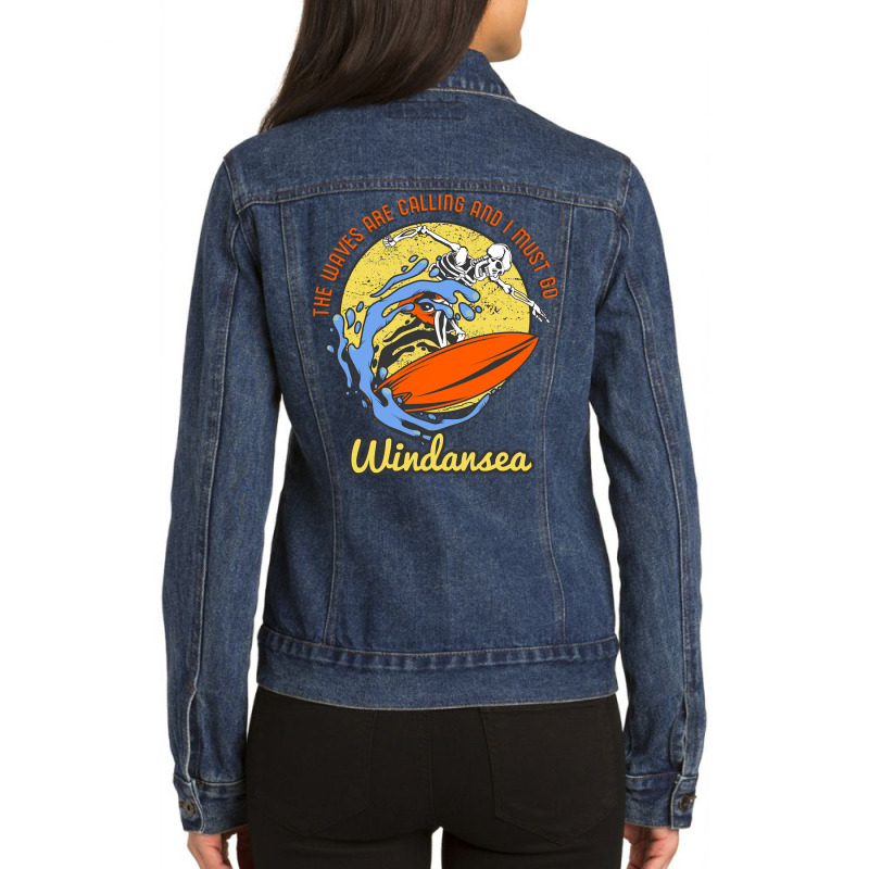 Windansea Skeleton Surfer Ladies Denim Jacket by Crowley Tidwell | Artistshot