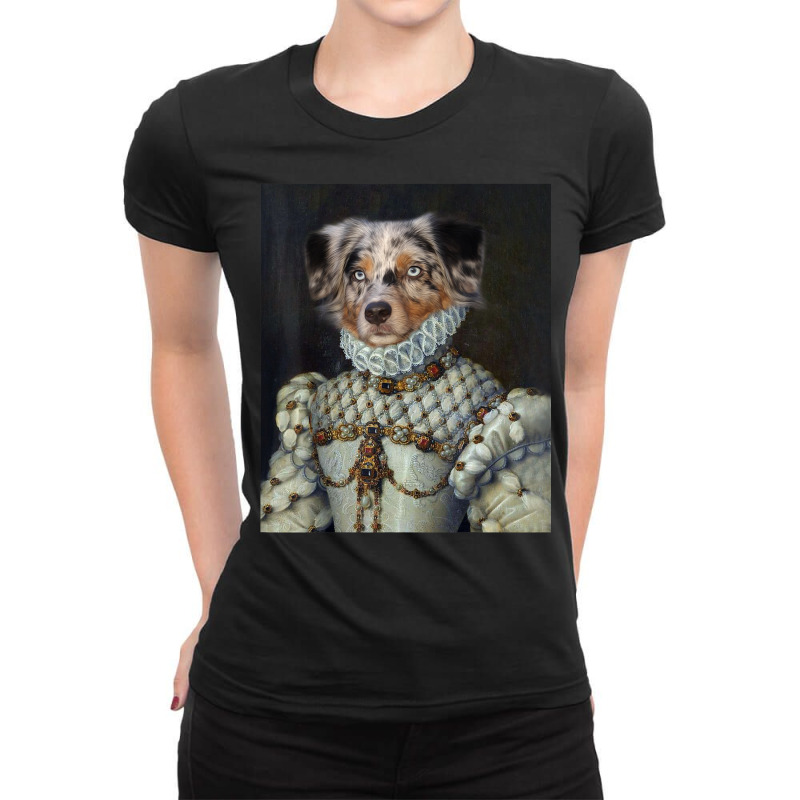 Australian Shepherd Dog Renaissance Pet Portrait Medieval Ladies Fitted T-Shirt by Creed | Artistshot