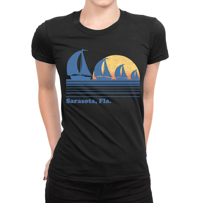 Sarasota Fl Sailboat  Vintage 80s Sunset Ladies Fitted T-Shirt by cm-arts | Artistshot