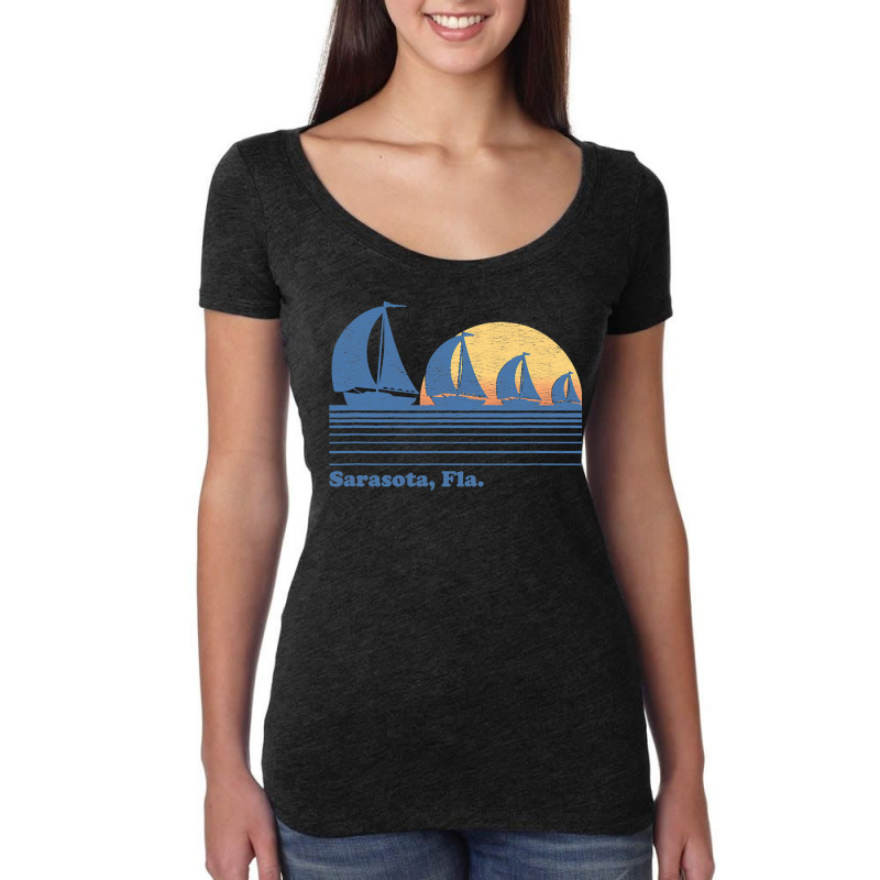 Sarasota Fl Sailboat  Vintage 80s Sunset Women's Triblend Scoop T-shirt by cm-arts | Artistshot