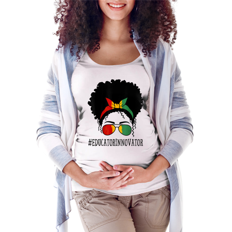 Educator Innovator Women Messy Bun Black History Month Characters Cart Maternity Scoop Neck T-shirt by RoyDesign | Artistshot