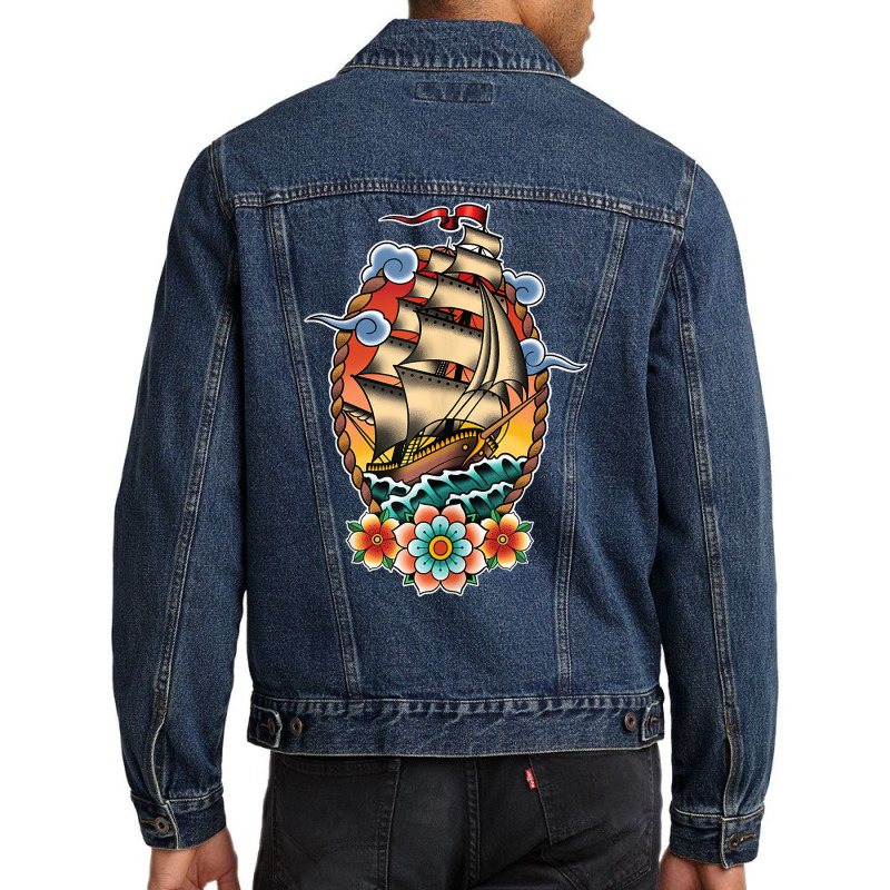 Old School American Traditional Tattoo Flash Clipper Ship Tank Top Men Denim Jacket by nuzhetanopo | Artistshot