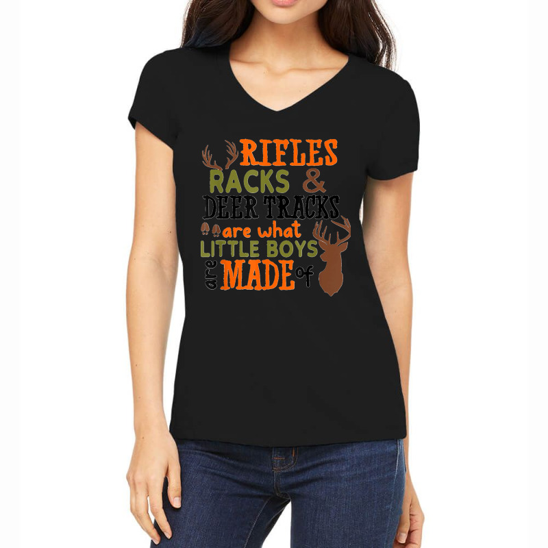 Rifles Racks Deer Tracks Little Boys Are Made Of Hunting Women's V-Neck T-Shirt by cm-arts | Artistshot