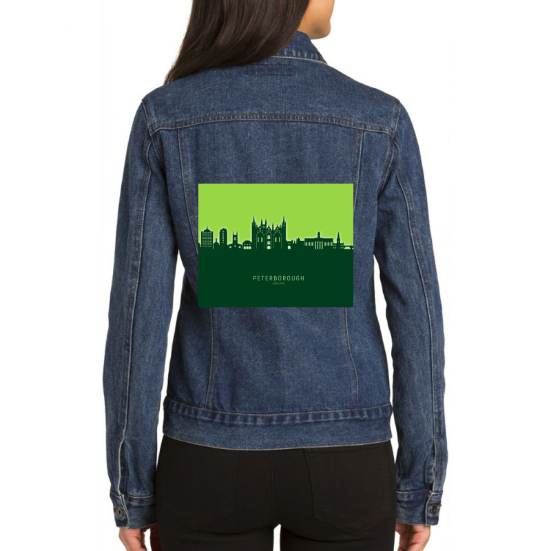 Peterborough England Skyline Ladies Denim Jacket by cm-arts | Artistshot