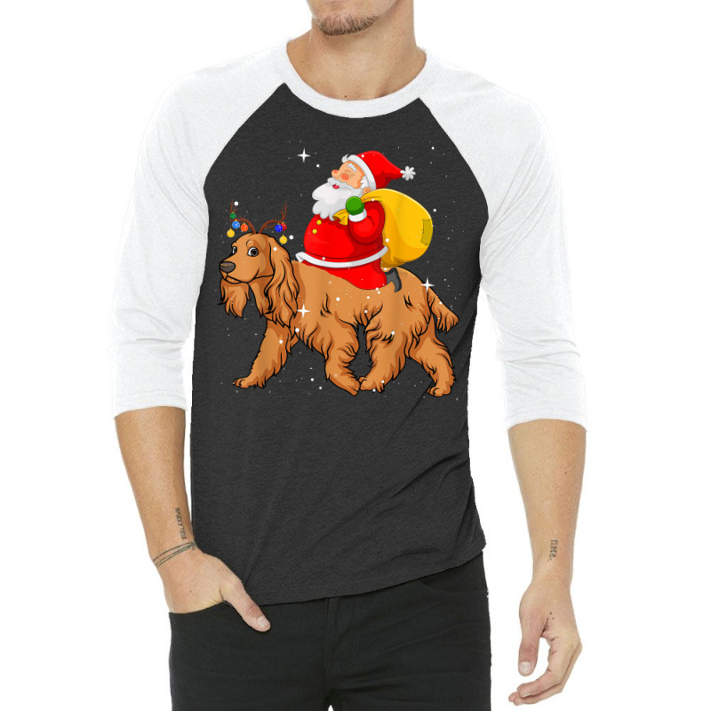 Lighting Xmas Santa Claus Riding Cocker Spaniel Christmas 3/4 Sleeve Shirt by Orchid | Artistshot