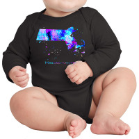 Massachusetts Map Long Sleeve Baby Bodysuit | Artistshot