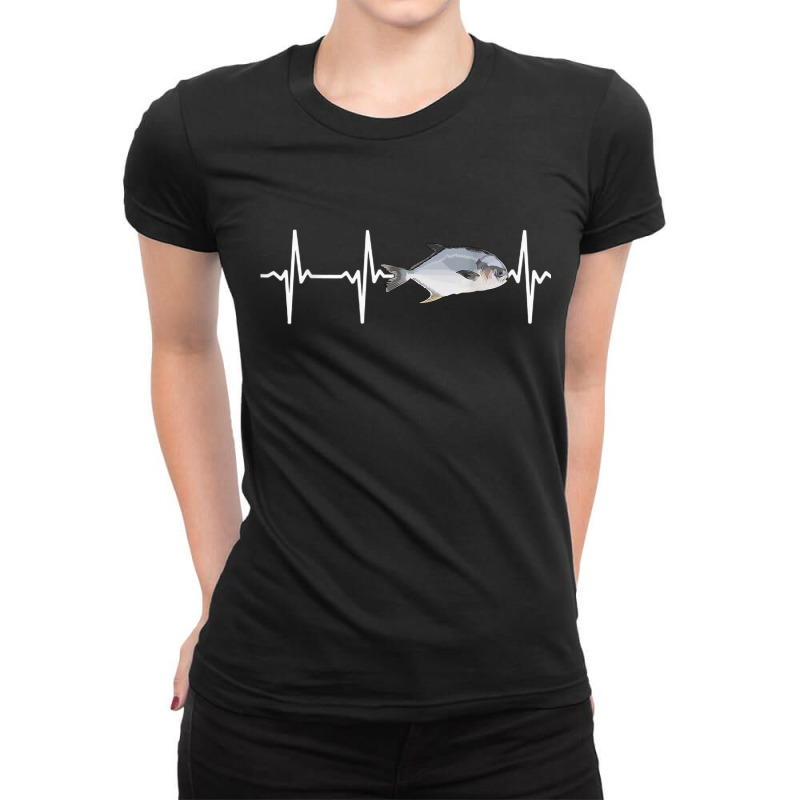 Permit Heartbeat For Saltwater Fish Fishing Lovers T Shirt Ladies Fitted T-Shirt by lazhehurezhu | Artistshot