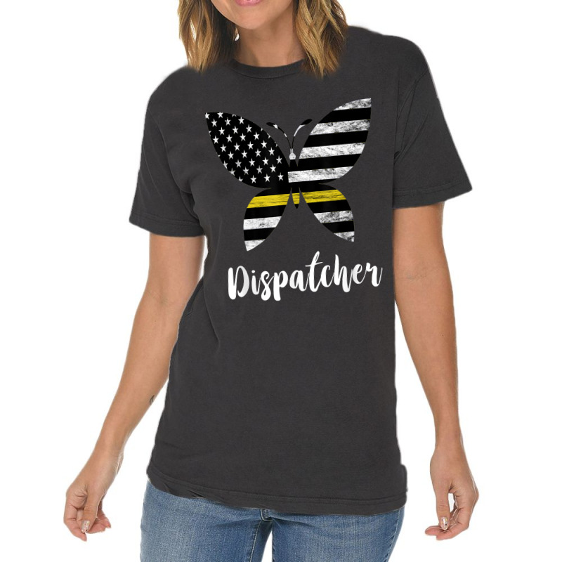 Dispatcher Usa America Flag Butterfly Freedom 911 Operator Vintage T-shirt | Artistshot