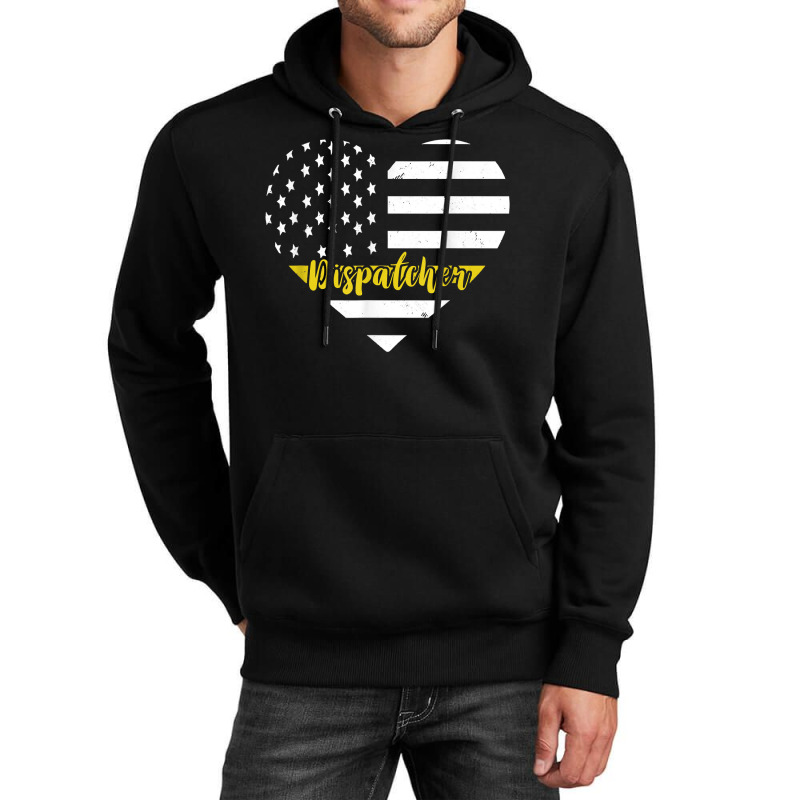 Dispatcher Vintage Heart Thin Yellow Line Dispatch Usa Flag Unisex Hoodie | Artistshot