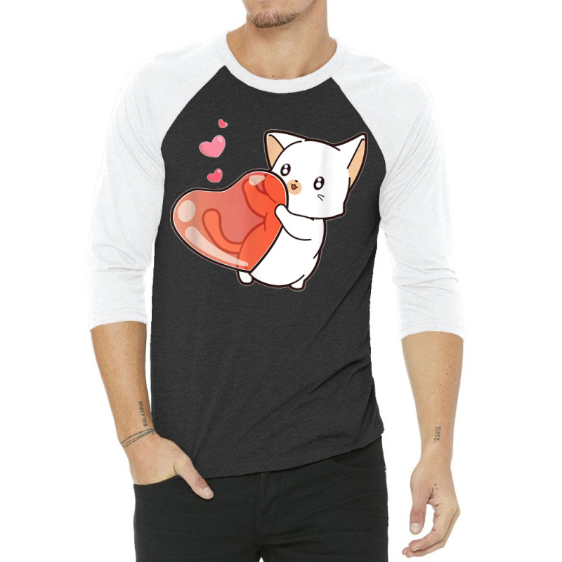 Cute Feline Kitten Cat Owner Heart Hearts Day Valentines Day 3/4 Sleeve Shirt | Artistshot