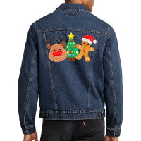 Merry Christmas Poppin Reindeer Christmas Tree Gingerbread Men Denim Jacket | Artistshot