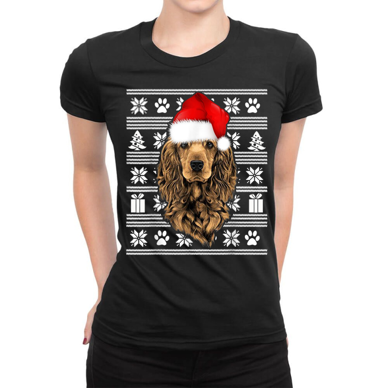 Ugly Sweater Christmas Cocker Spaniel Santa Hat Pajama Xmas Ladies Fitted T-Shirt by Trend | Artistshot