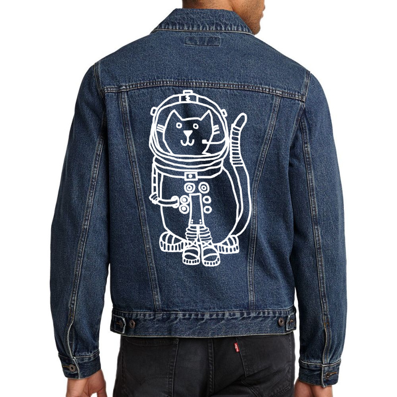 White Line Space Captain Yellow Cat Men Denim Jacket | Artistshot