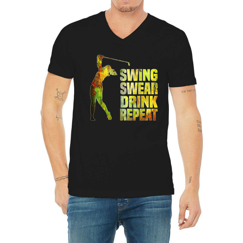 Vintage Golf Swing Swear Drink Repeat Love Golfing Golfer T Shirt V-neck Tee | Artistshot