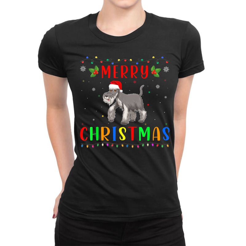 Xmas Light Schnauzer Dog Design Matching Christmas Pajama Ladies Fitted T-Shirt by Silk | Artistshot