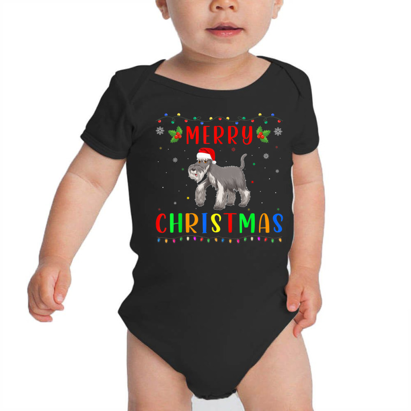 Xmas Light Schnauzer Dog Design Matching Christmas Pajama Baby Bodysuit by Silk | Artistshot