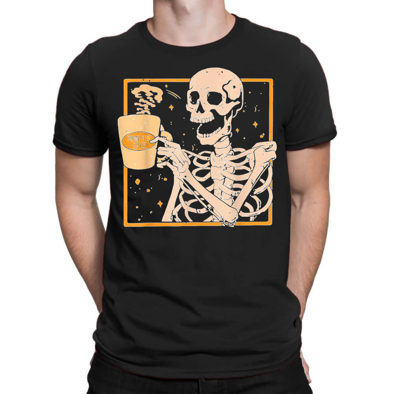 Vintage Halloween Skeleton Pumpkin Spice Latte Syrup Creamer T Shirt C T-shirt | Artistshot