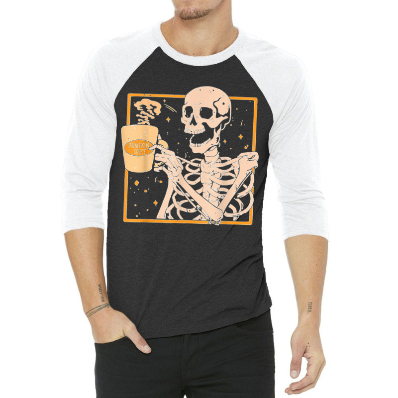 Vintage Halloween Skeleton Pumpkin Spice Latte Syrup Creamer T Shirt C 3/4 Sleeve Shirt | Artistshot