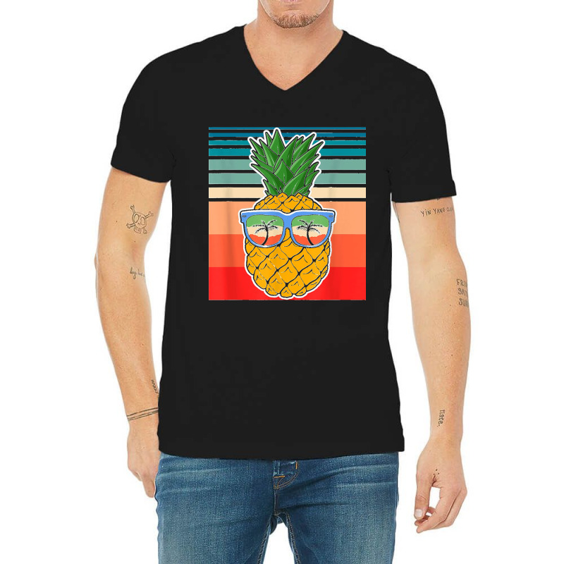 Vintage Pineapple Sunglasses Aloha Beaches Hawaii Hawaiian T Shirt V-neck Tee | Artistshot