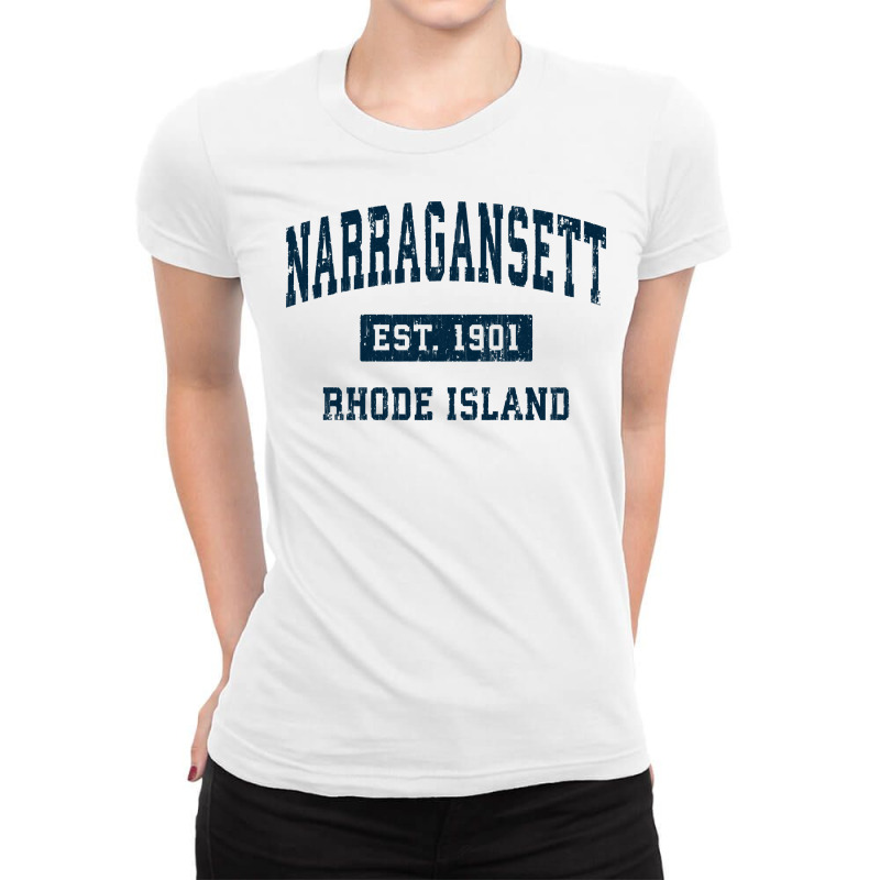 Narragansett Rhode Island Ri Vintage Sports Design Navy Sweatshirt Ladies Fitted T-Shirt by cm-arts | Artistshot