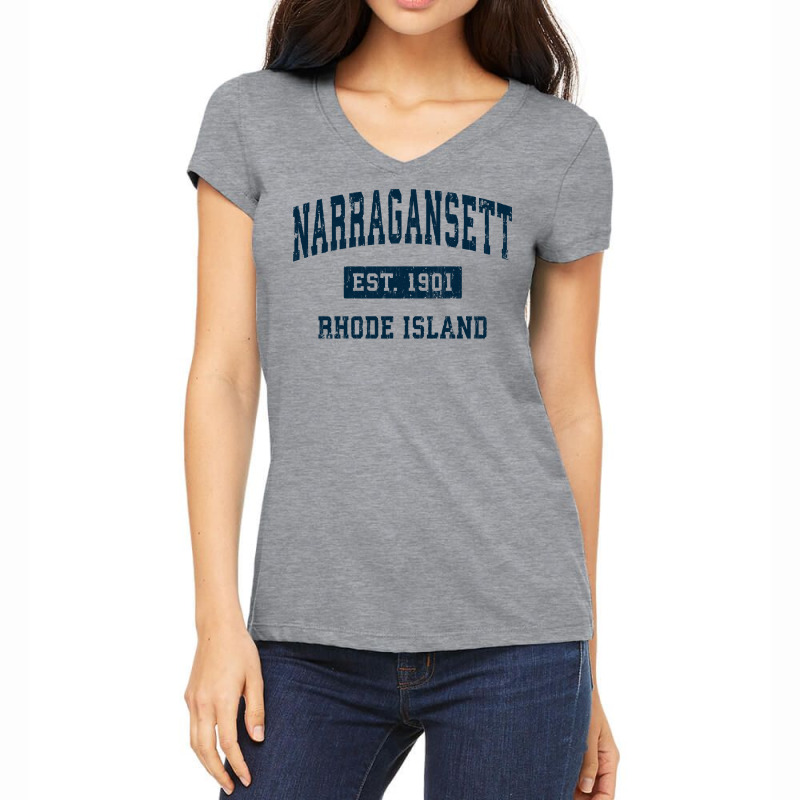 Narragansett Rhode Island Ri Vintage Sports Design Navy Sweatshirt Women's V-Neck T-Shirt by cm-arts | Artistshot