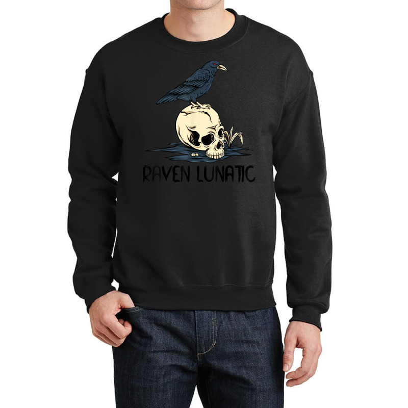 Raven Lunatic Fun Bird Skull Goth Gothic Halloween Costume Crewneck Sweatshirt by Fashonus | Artistshot