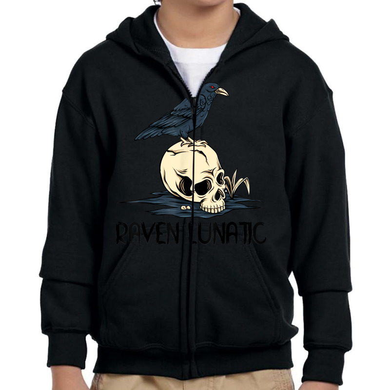 Raven Lunatic Fun Bird Skull Goth Gothic Halloween Costume Youth Zipper Hoodie by Fashonus | Artistshot