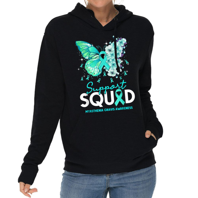 Support Squad Butterfly Teal Ribbon Myasthenia Gravis Lightweight Hoodie | Artistshot