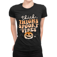 Thick Thighs Spooky Vibes Ghost Pumpkin Halloween Costume Ladies Fitted T-shirt | Artistshot