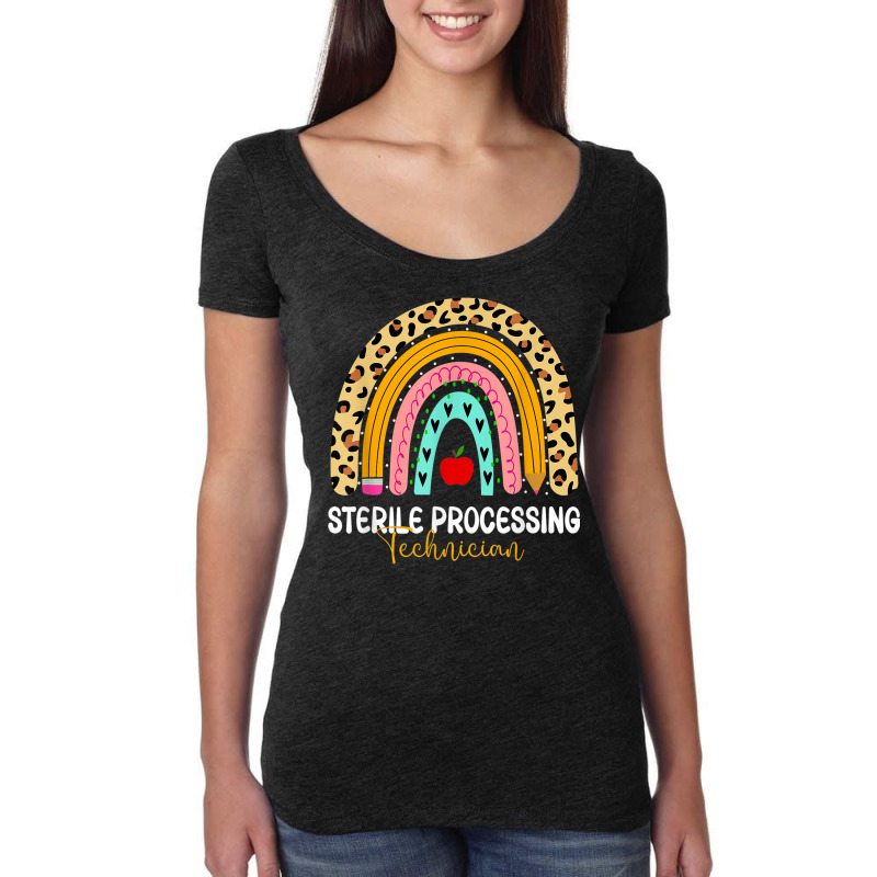 Sterile Processing Technician Leopard Rainbow Healthcare Women's Triblend Scoop T-shirt by Fashlaza | Artistshot