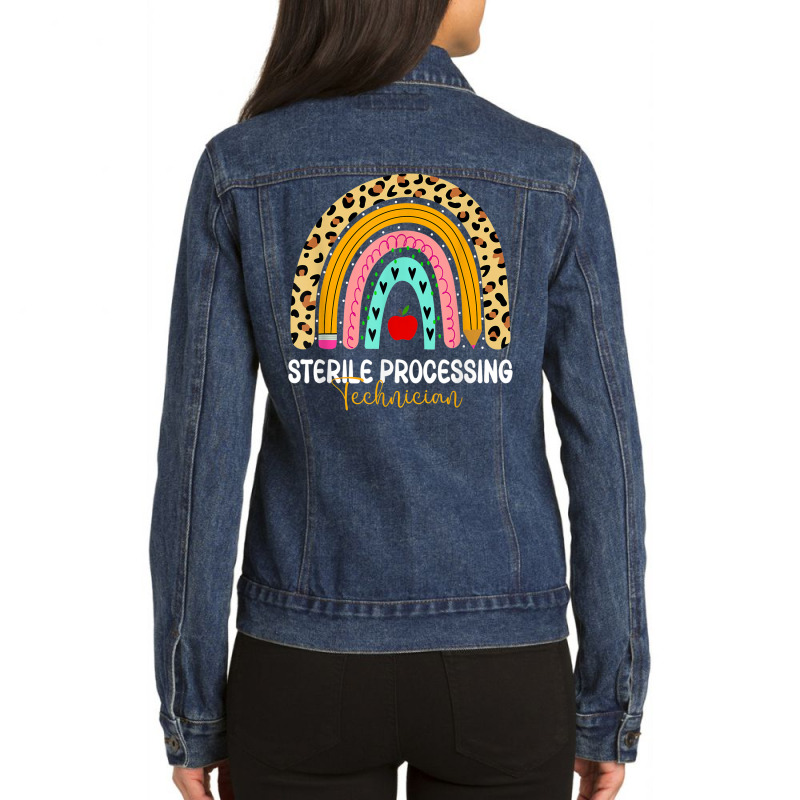 Sterile Processing Technician Leopard Rainbow Healthcare Ladies Denim Jacket by Fashlaza | Artistshot