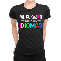 Womens Mi Corazon Late En Dos Idiomas, Bilingual Spanish Teacher V Nec Ladies Fitted T-shirt | Artistshot