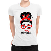 Womens May Girl Glasses Wink Eye Headband Funny Birthday Gift V Neck T Ladies Fitted T-shirt | Artistshot